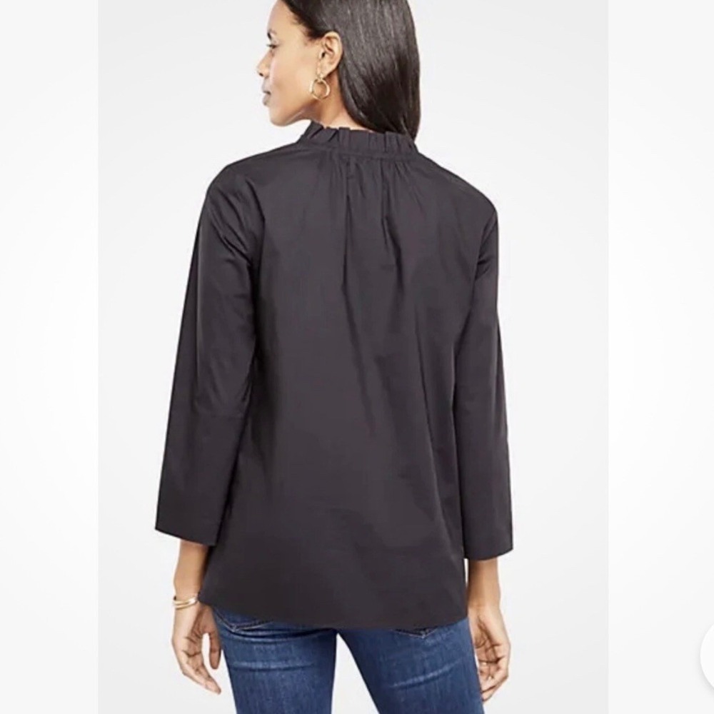 NEW Ann Taylor Black Poplin Tie Neck Blouse Classic Business Minimalist XXS Pet. - Picture 6 of 10
